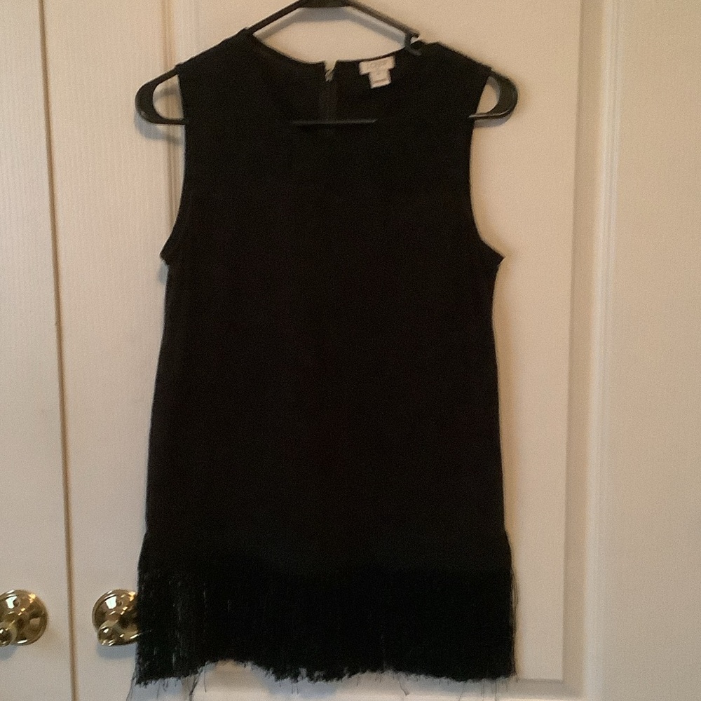 J. Crew Black Sleeveless Fringe Hem Blouse